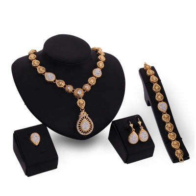Fashion popular jewelry four-piece necklace earrings exaggerated set European and American party jewelry set - My Store