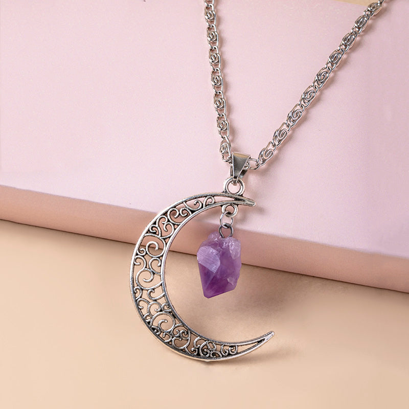 Vintage Purple Natural Stone Moon Necklaces For Women - My Store