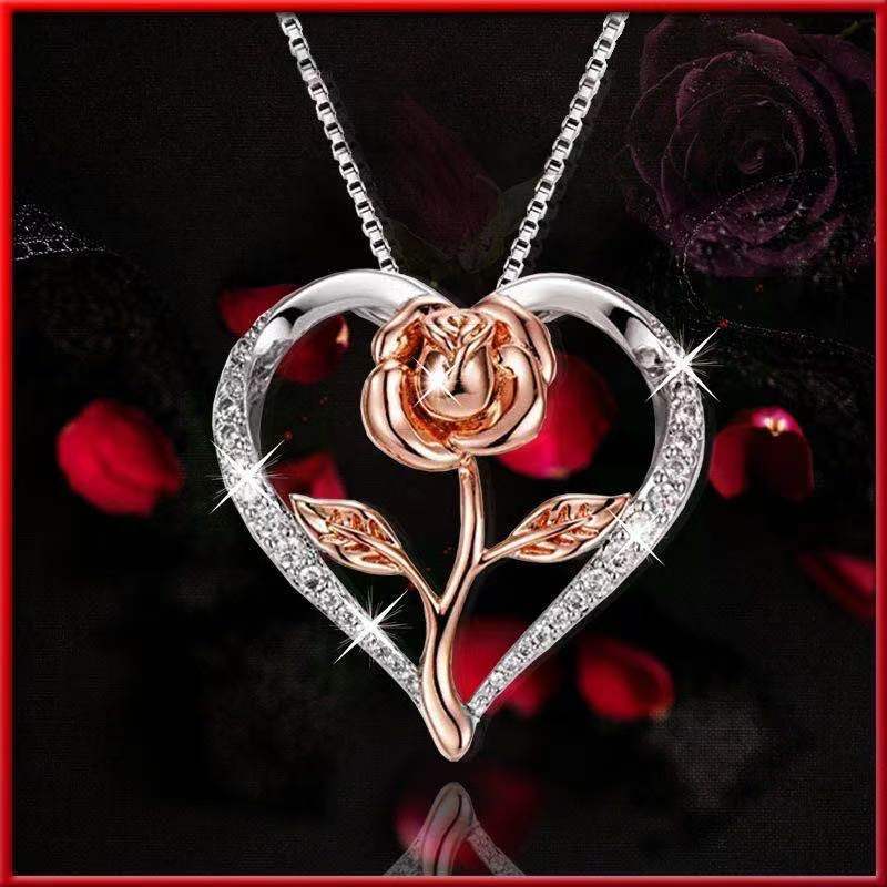 Zircon Heart Rose Silver Necklace For Women - My Store