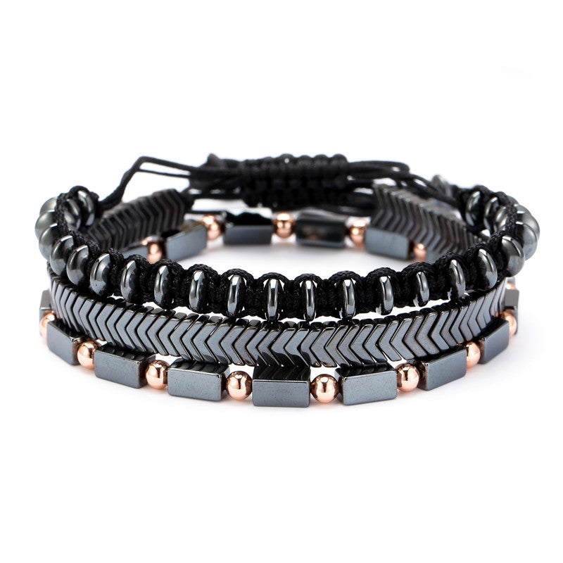 Bracelet Men's Bracelet Black Iron Stone Flying Saucer Woven Three Sets Of Bracelets Bracelet Set - My Store
