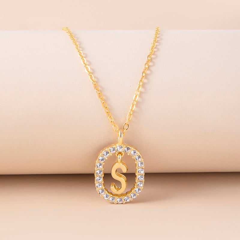 Initial Alphabet Oval Pendant Necklaces