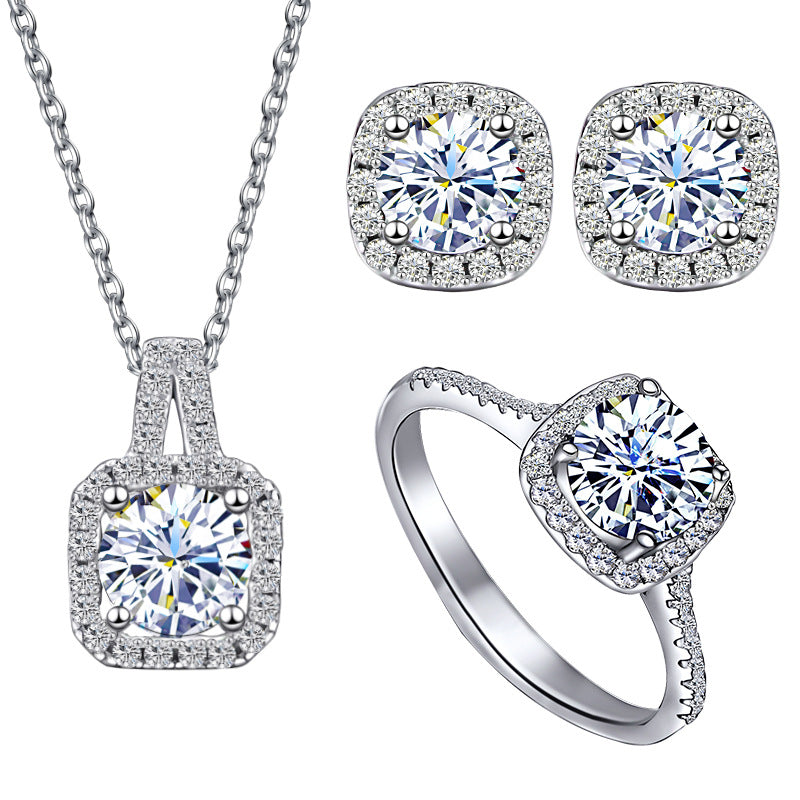 Sterling Silver Moissanite Bright Heart Square Bag Necklace - My Store