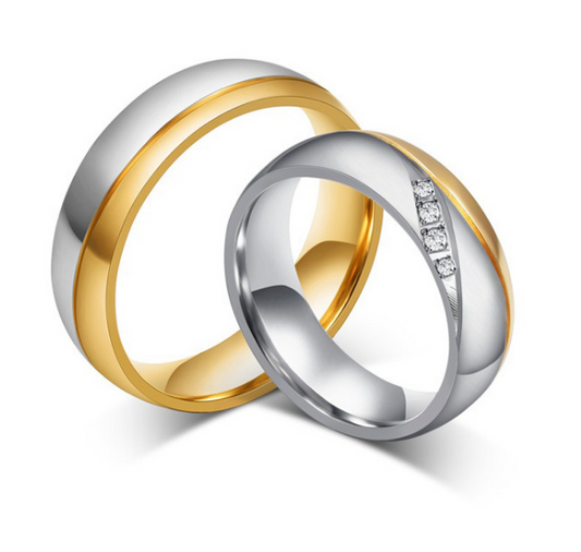 Romantic Wedding Rings For Lover Gold-Color Stainless Steel Couple Rings For Engagement Party Jewelry Wedding Bands - My Store