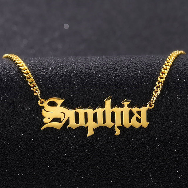 Custom Gothic Old English Nameplate Necklace For Women - My Store