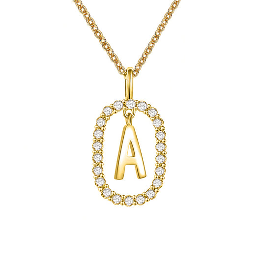 Initial Alphabet Oval Pendant Necklaces