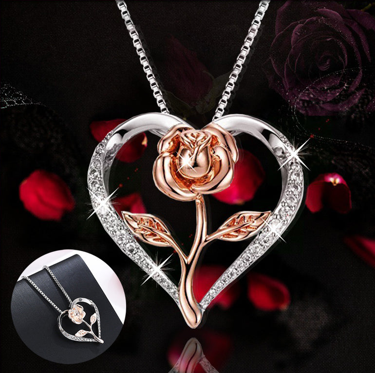 Zircon Heart Rose Silver Necklace For Women - My Store