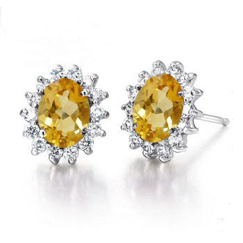 925 silver gold plated natural citrine earrings for women - My Store