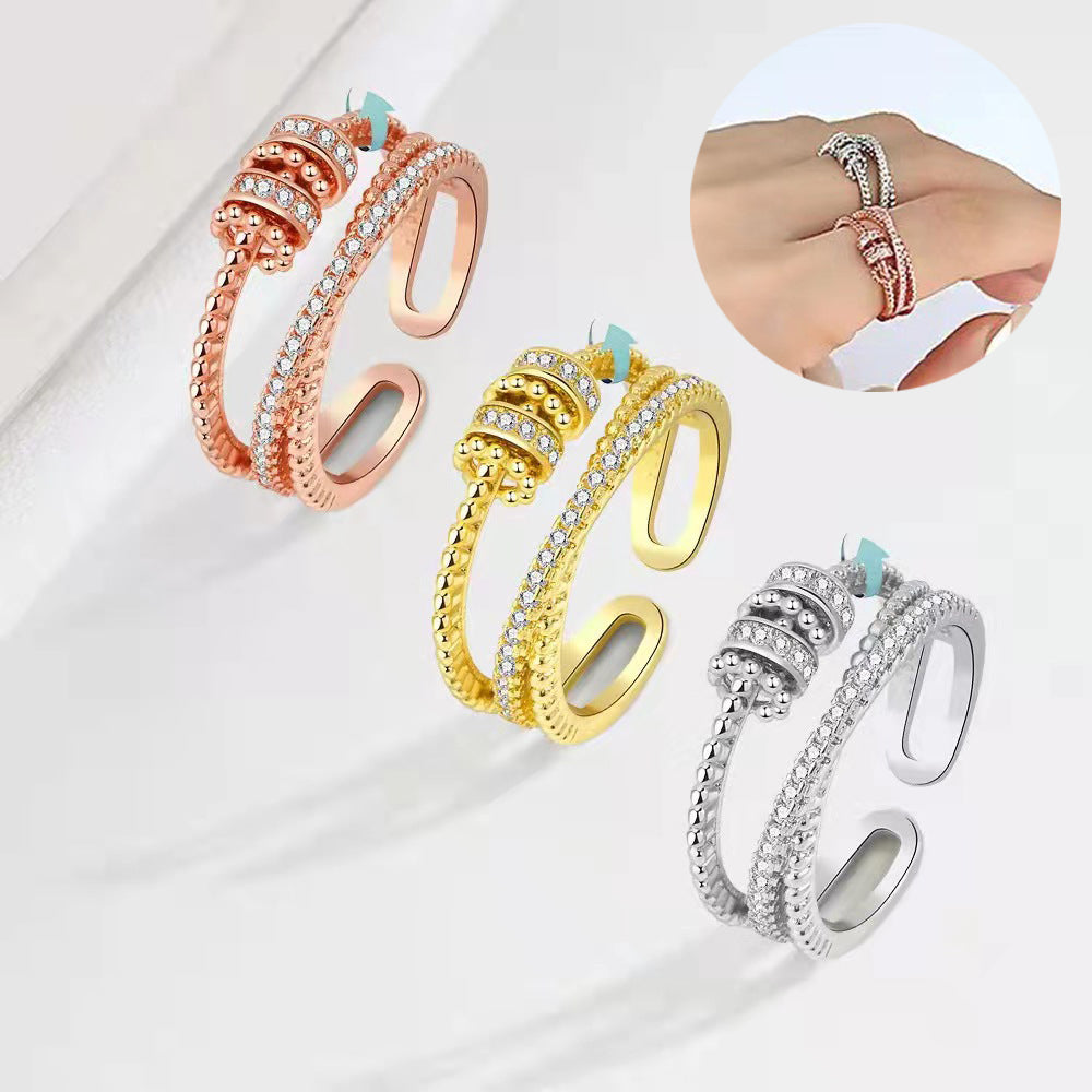 Turnable Anxiety Rings With Bead Relieve Stress Rings For Women Men Jewelry - My Store